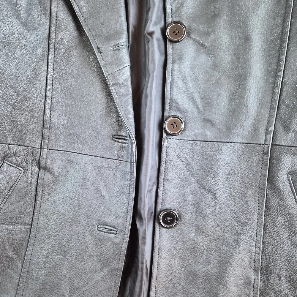 Serge Platini Blazer Jacket Small Black Genuine Leather 2 Buttons Sport Coat - Picture 10 of 16